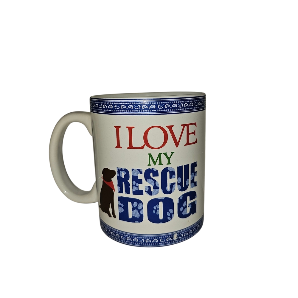 I Love My Rescue Dog Mug - Blue and White
